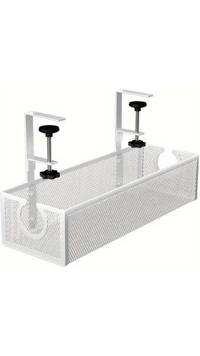 Plateau de gestion de câbles sous-bureau métal sans perçage organisateur moderne - Blanc