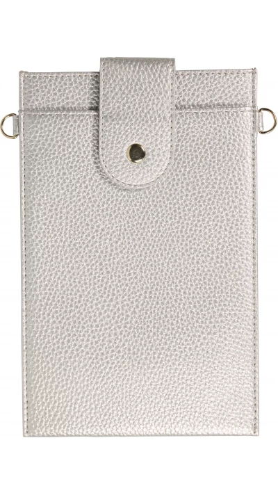 Elegante universelle Smartphone Umhängetasche aus veganem Leder inkl. Umhängegurt aus Leder (vegan) - Silber