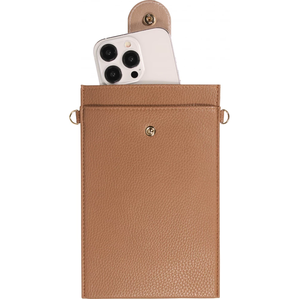Elegante universelle Smartphone Umhängetasche aus veganem Leder inkl. Umhängegurt aus Leder (vegan) - Braun