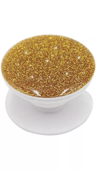 Pop Socket 3D Glitzer - Austauschbare Finger & Einhand Halterung für Smartphone / Tablets - Gold