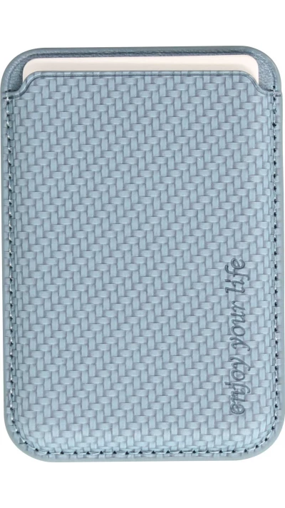 Porte-cartes magnétique wallet effet carbone - Compatible avec Apple MagSafe - Bleu