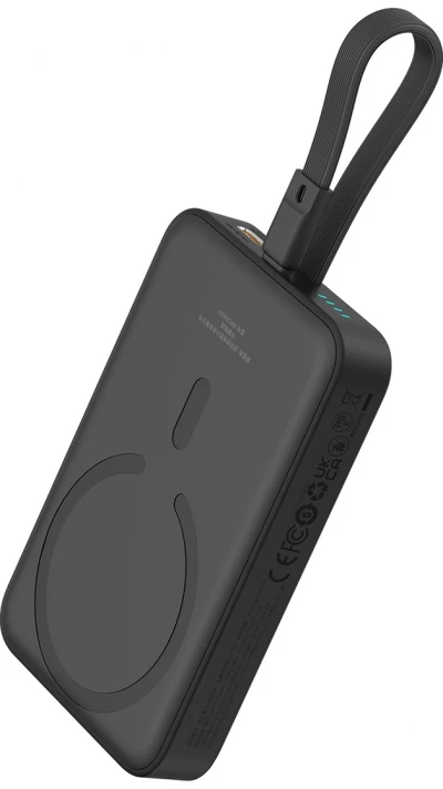 Powerbank Magnétique Baseus 10000mAh 20W avec Câble Lightning Intégré et Câble USB-C 60W - Noir