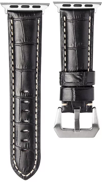 Qialino Bracelet cuir véritable croco noir - Apple Watch 38/40/41/42 mm