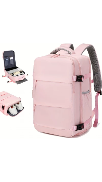 Sac à dos de voyage pour avion avec compartiment ordinateur portable et chaussures et port USB - Rose clair
