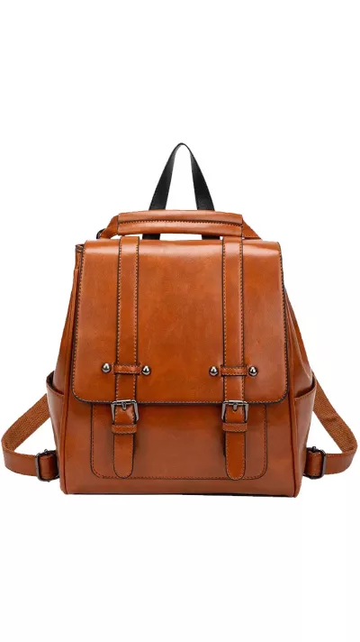 Sac à main / sac à dos fashion retro cuir vintage pour tablette, livre, caméra - Brun