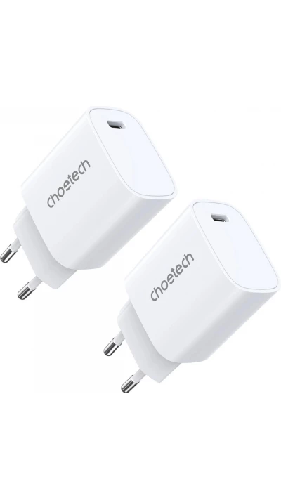Set de 2 chargeurs USB-C Choetech Q5004 20W PD - Blanc
