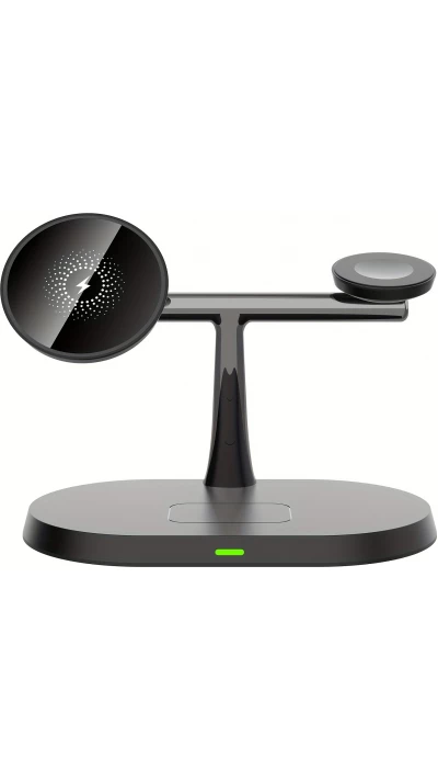 Station de charge sans fil magnétique 3-en-1 à socle ovale pour iPhone (MagSafe) et Apple Watch - Noir