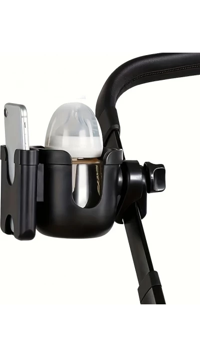 Universeller 2-in-1 Telefonhalter und Becherhalter für Kinderwagen - Schwarz