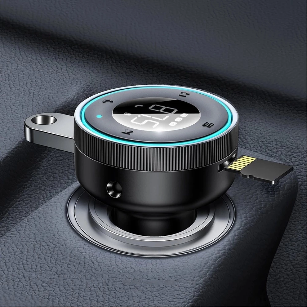 Baseus Enjoy FM Transmitter Auto Ladegerät LED 2x USB / 3.5mm Klinkenstecker Drahtloser MP3-Player Bluetooth 5.0 3.4A (CCLH-01) - Schwarz