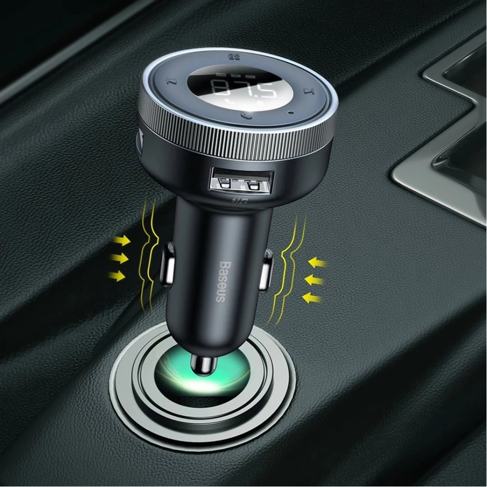 Baseus Enjoy FM Transmitter Auto Ladegerät LED 2x USB / 3.5mm Klinkenstecker Drahtloser MP3-Player Bluetooth 5.0 3.4A (CCLH-01) - Schwarz