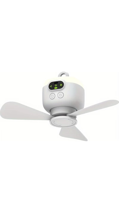 Ventilateur de camping rechargeable USB 8000 mAh avec lumière LED intégrée télécommandé blanc pour tente et extérieur - Blanc
