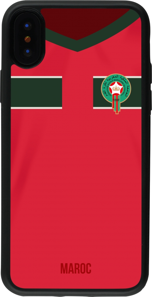 Coque iPhone X / Xs - Silicone rigide noir Maillot de football Maroc 2022  personnalisable