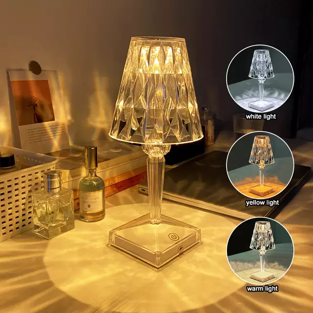 Nachttischlampe Design transparent Touch-Stil Kristall Diamanten und mehrfarbige LEDs drahtlos